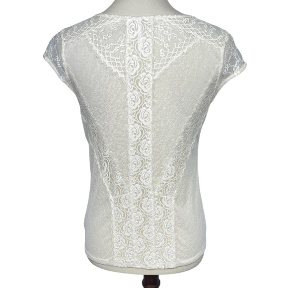 Free People Shirt Womens Small Ivory Cream Lace Blouse Short Cap Sleeves - Picture 3 of 9